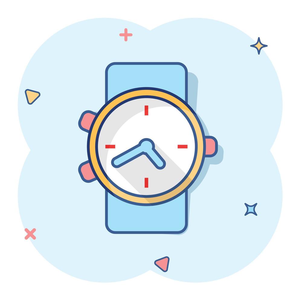 icône de montre de dessin animé de vecteur dans le style comique. pictogramme d'illustration de signe d'horloge. concept d'effet d'éclaboussure d'affaires de minuterie.