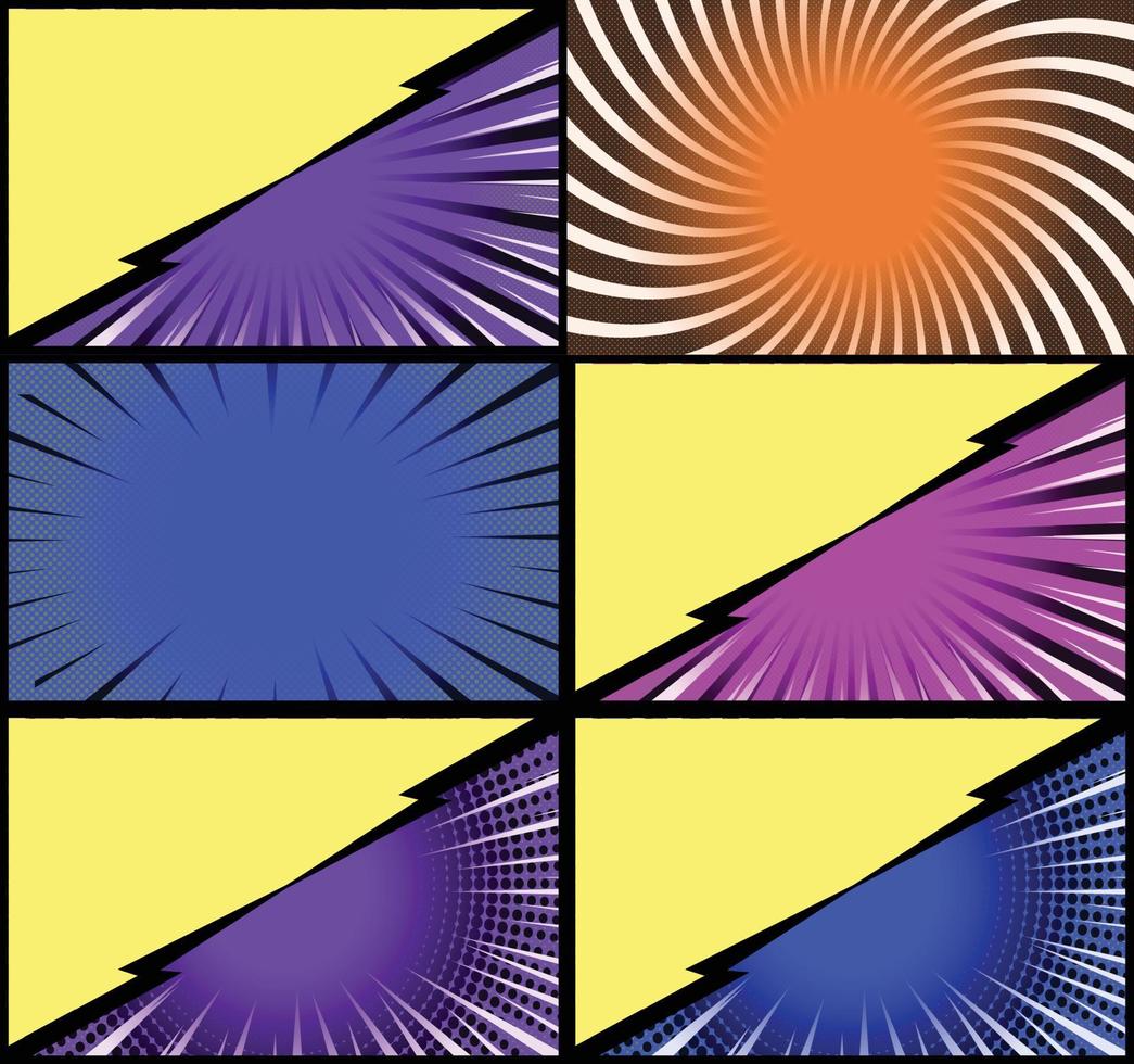 fond de cadres colorés de bande dessinée avec des rayons de demi-teintes effets radiaux et pointillés style pop art vecteur