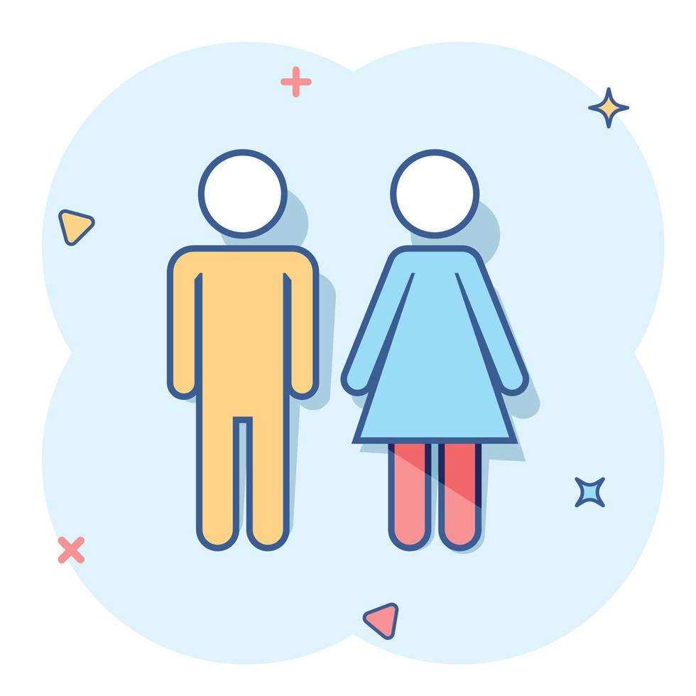 icône de dessin animé de vecteur homme et femme dans le style comique. pictogramme d'illustration de signe de wc. concept d'effet d'éclaboussure d'affaires de toilettes.