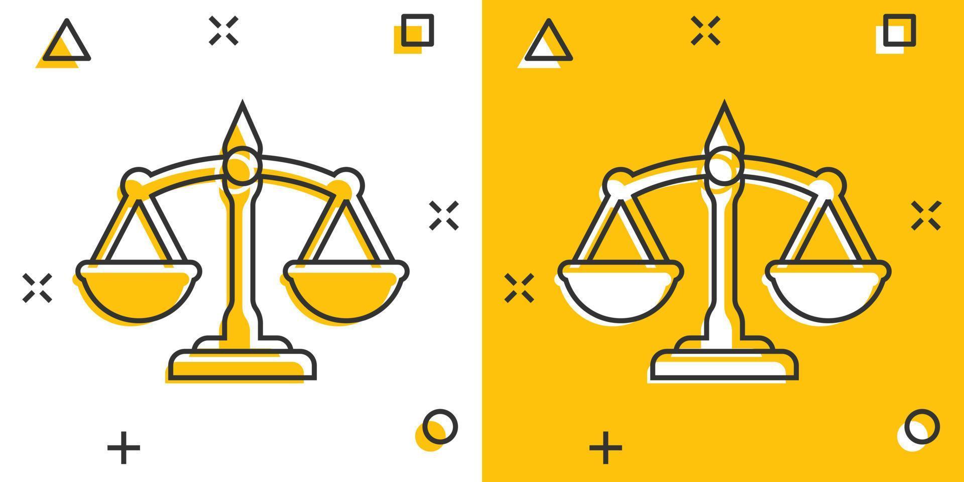 icône d'échelles dans le style comique. illustration de vecteur de dessin animé balance sur fond isolé. concept d'entreprise de signe d'effet d'éclaboussure de comparaison de masse.