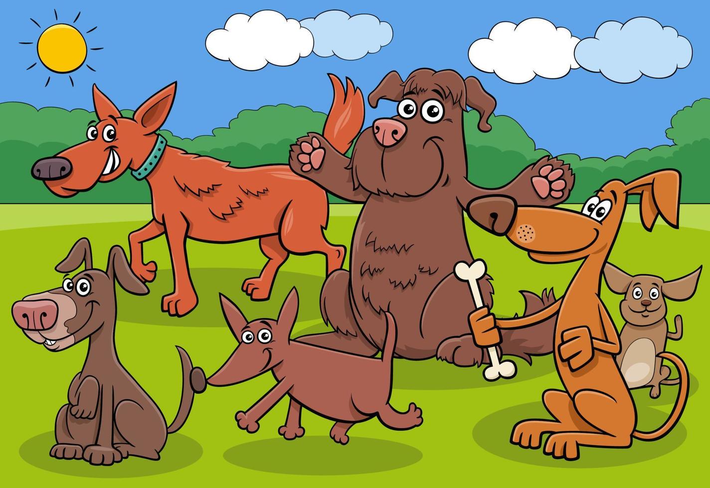 groupe de personnages animaux chiens et chiots de dessin animé vecteur