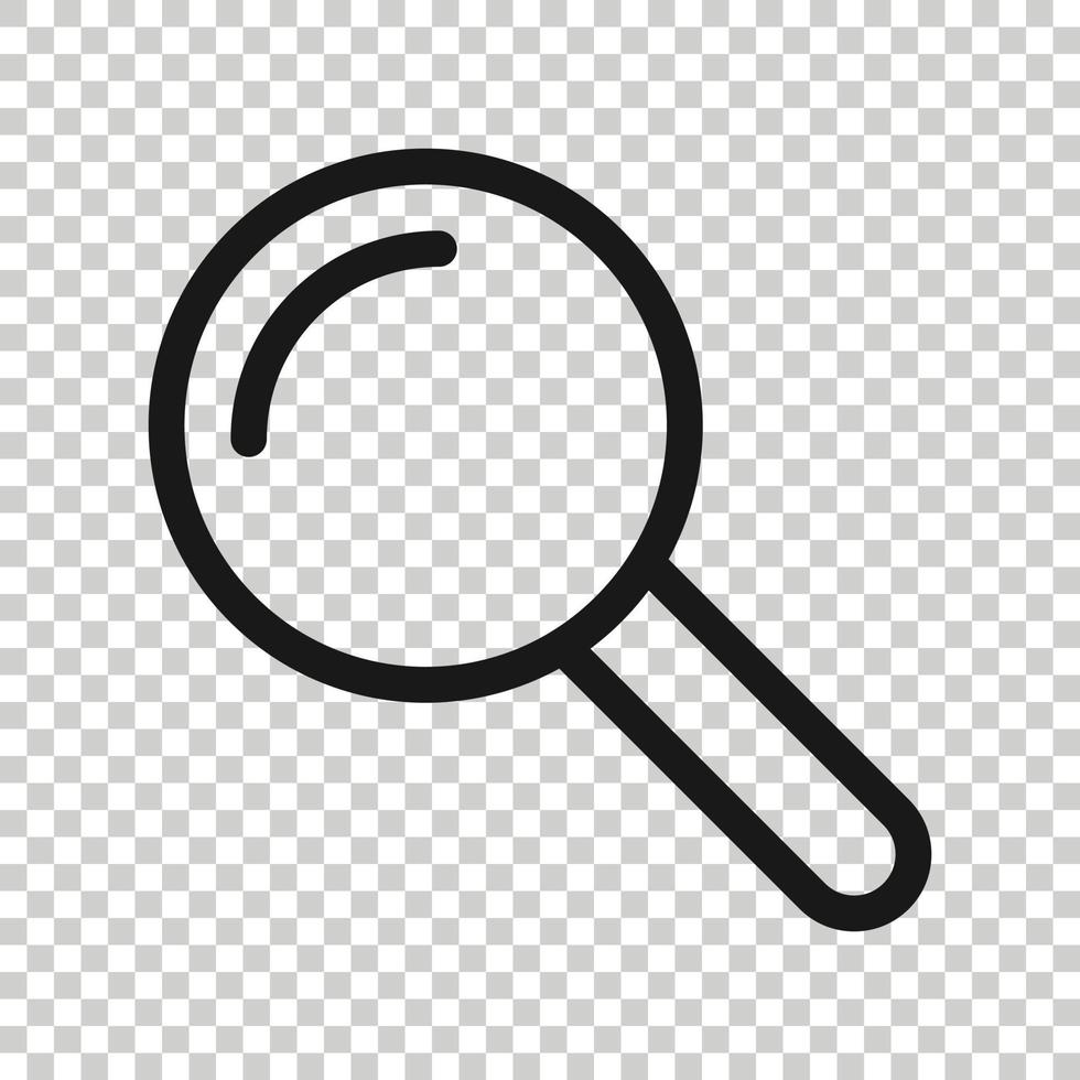 icône de signe de loupe dans un style plat. illustration vectorielle de loupe sur fond blanc isolé. concept d'entreprise de recherche. vecteur