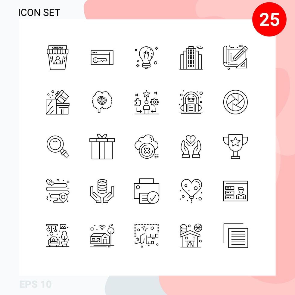 25 lignes universelles définies pour les applications web et mobiles architecture real mind estate light éléments de conception vectoriels modifiables vecteur