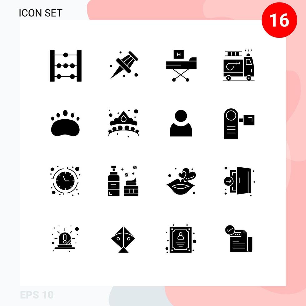 interface mobile glyphe solide ensemble de 16 pictogrammes d'empreinte ours fitness accident clipart éléments de conception vectoriels modifiables vecteur