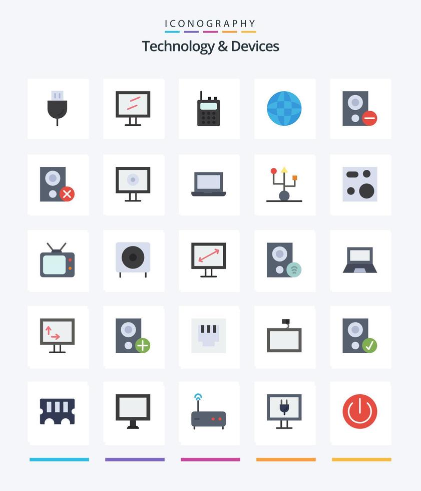 appareils créatifs 25 pack d'icônes plates tels que les appareils. globe. la communication. équipement. dispositifs vecteur