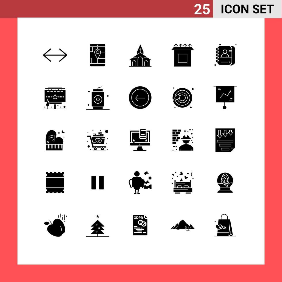 interface utilisateur pack de 25 glyphes solides de base de la boîte de configuration du bâtiment du demandeur de données éléments de conception vectoriels modifiables vecteur