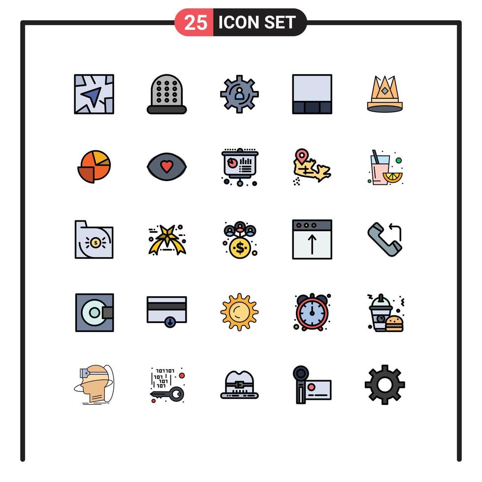 symboles d'icônes universels groupe de 25 couleurs plates de lignes remplies modernes de réalisation éléments de conception vectoriels modifiables de la couronne de l'empire de la première production vecteur