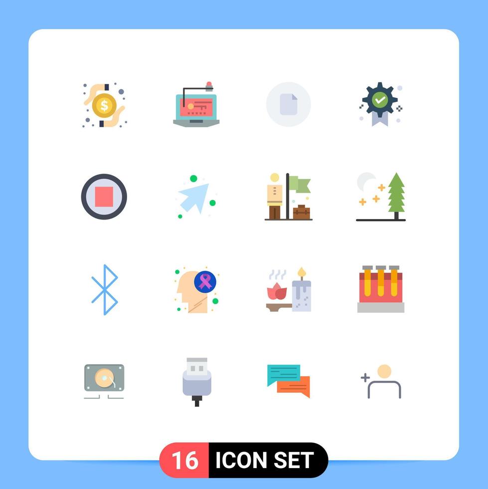 pack de 16 signes et symboles de couleurs plates modernes pour les supports d'impression Web tels que le badge d'ordinateur portable gagnant des médias ui pack modifiable d'éléments de conception de vecteur créatif