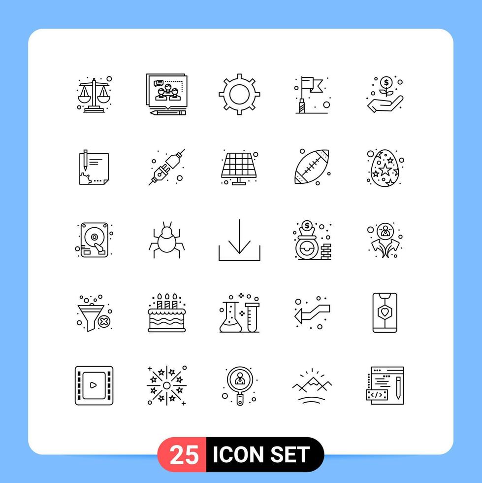 25 lignes universelles définies pour les applications web et mobiles main d'argent drapeau cible de base éléments de conception vectoriels modifiables vecteur