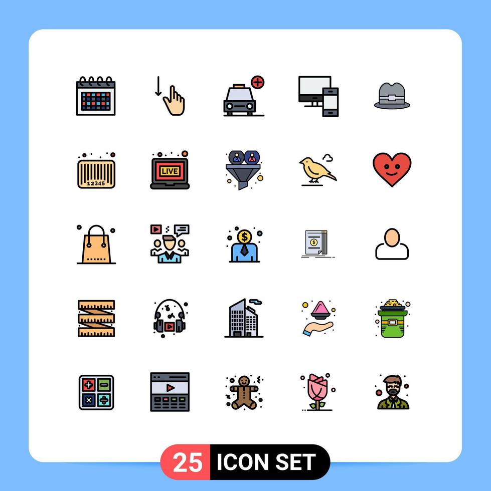 25 interface utilisateur ligne remplie pack de couleurs plates de signes et symboles modernes de téléphone mac appareils à main véhicules éléments de conception vectoriels modifiables vecteur