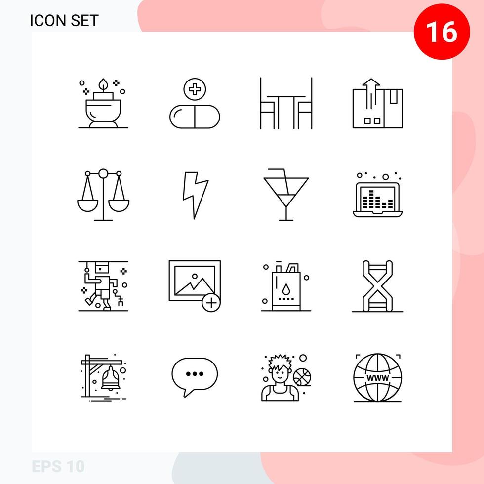 pack de 16 contours créatifs d'éléments de conception vectoriels modifiables de code à barres de livraison de bureau d'exportation d'équilibre vecteur