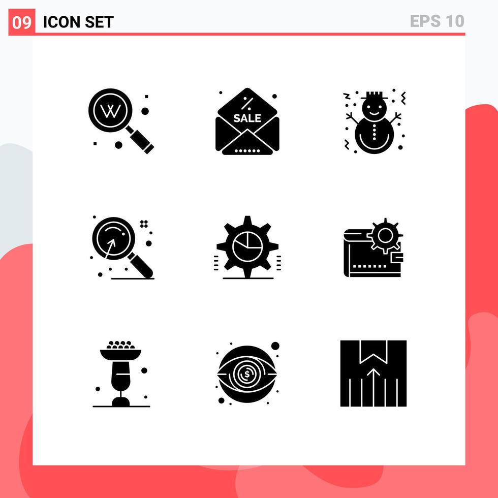 interface mobile glyphe solide ensemble de 9 pictogrammes d'éléments de conception vectoriels modifiables de pain d'épice de marché de noël de recherche de cog vecteur