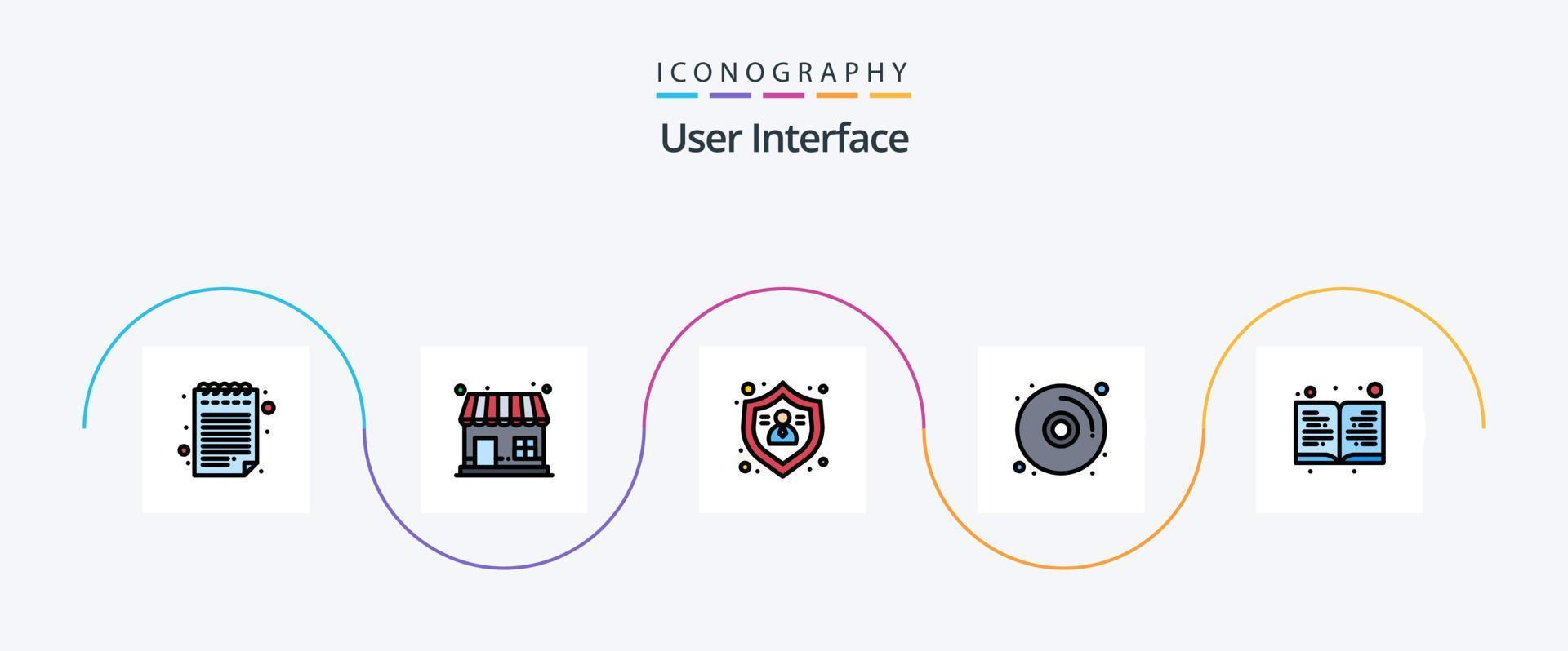 ligne d'interface utilisateur rempli plat 5 pack d'icônes comprenant. lire. protéger. éducation. DVD vecteur
