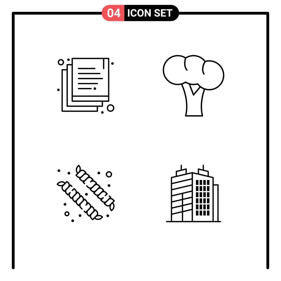 ligne d'interface mobile ensemble de 4 pictogrammes de copie guimauve brocoli légumes immobilier éléments de conception vectoriels modifiables vecteur