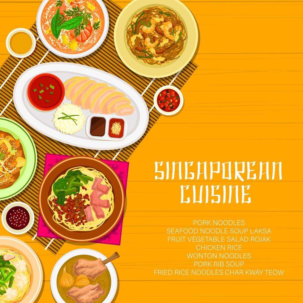 couverture de menu de cuisine singapourienne, plats de restaurant vecteur