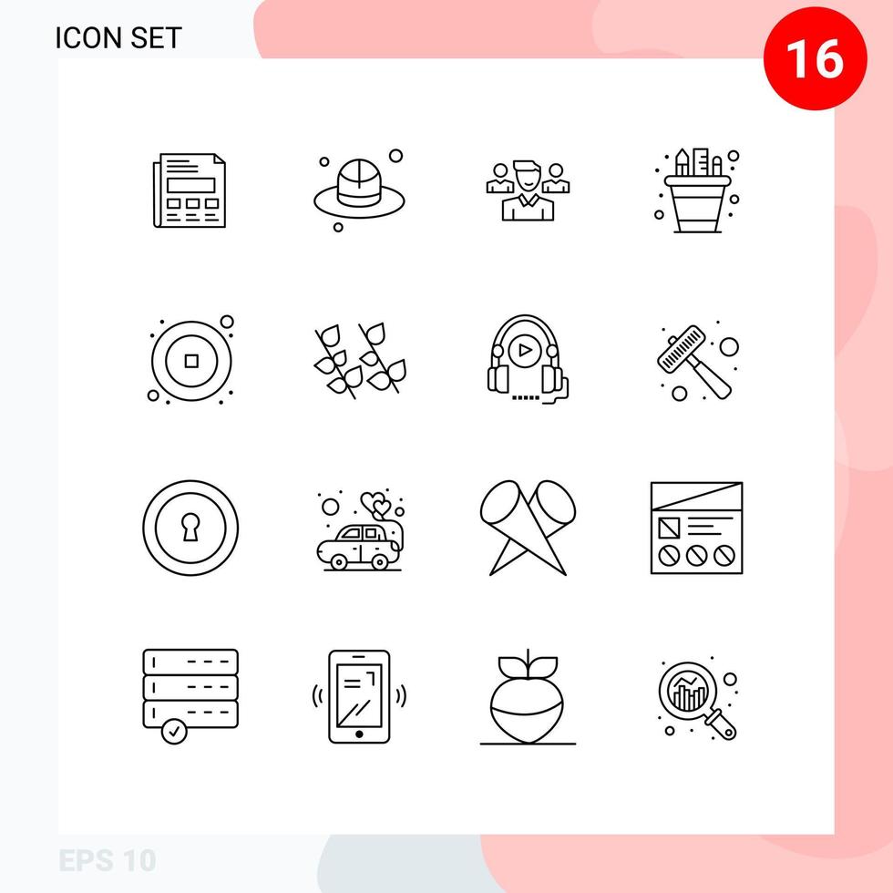pack d'icônes vectorielles de stock de 16 signes et symboles de ligne pour les éléments de conception vectoriels modifiables de stylo de pot de crayon d'utilisateur de pot chinois vecteur
