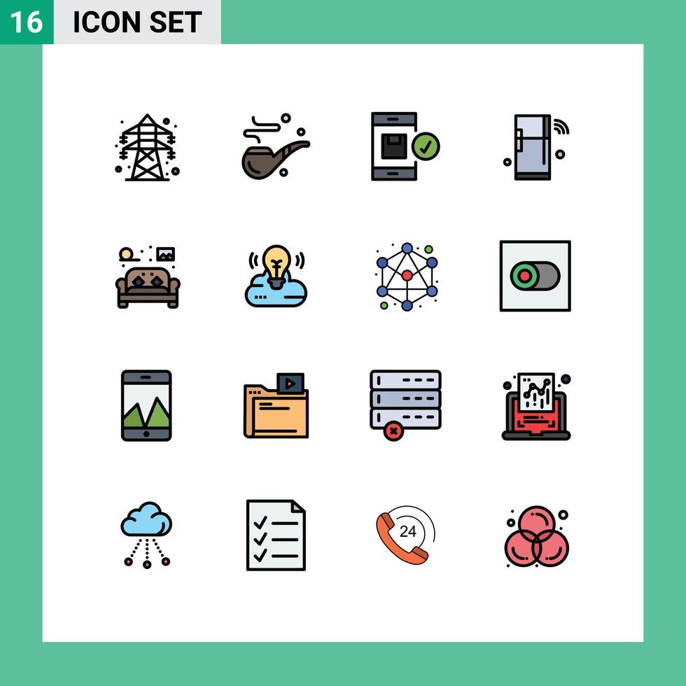 16 signes de ligne remplis de couleurs plates universelles symboles de l'application de réfrigérateur wifi iot expédition éléments de conception vectoriels créatifs modifiables vecteur