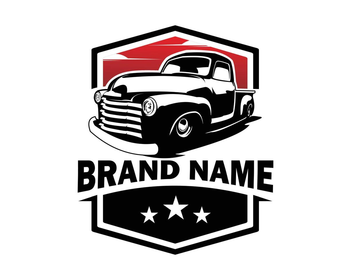 premium chevy truck vector logo vue de face isolé fond blanc. idéal pour l'industrie du badge, de l'emblème, de l'icône, de l'autocollant et du camionnage. disponible eps 10.