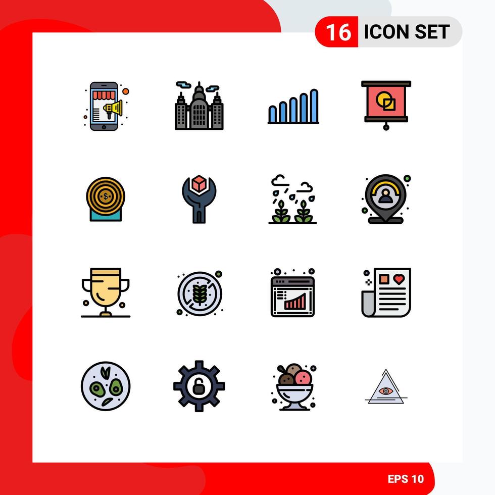16 concept de ligne remplie de couleurs plates pour les sites Web mobile et applications config réalisation signal argent école éléments de conception vectoriels créatifs modifiables vecteur
