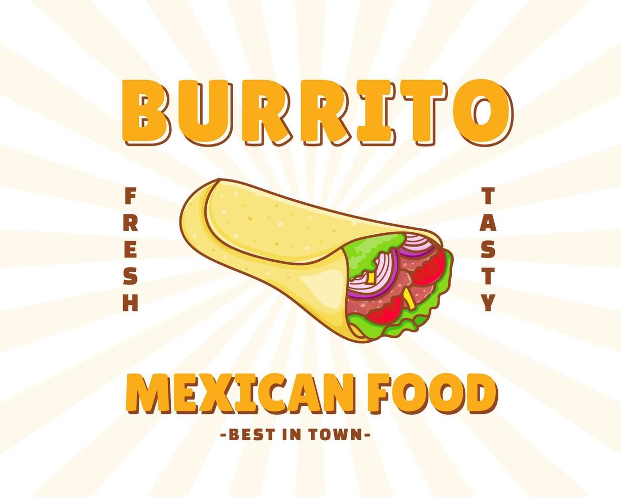 cuisine traditionnelle mexicaine. délicieux burrito. nourriture de rue mexicaine super savoureuse. nourriture mexicaine burrito. burritos frais et savoureux. vecteur