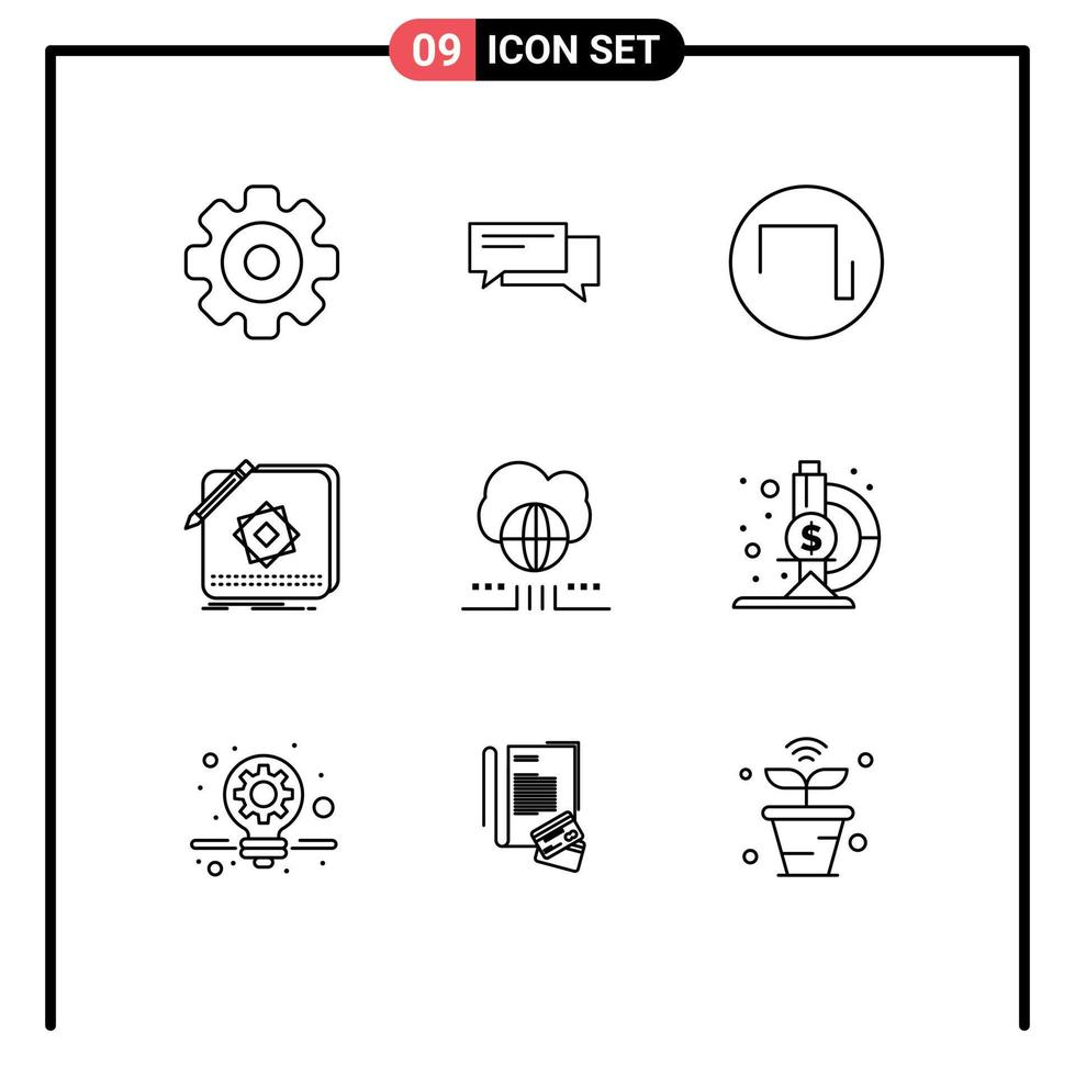 ensemble de 9 symboles d'icônes d'interface utilisateur modernes signes pour la conception de conversation d'application application éléments de conception vectoriels modifiables carrés vecteur