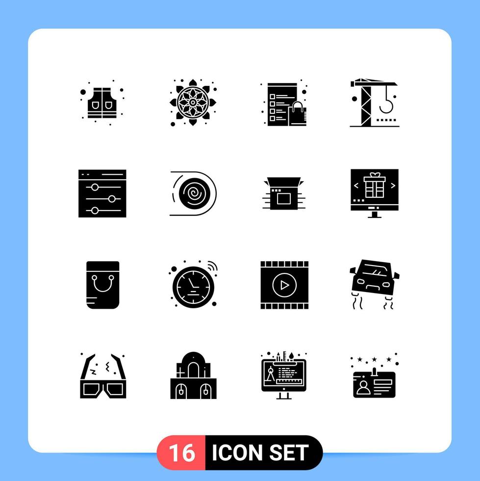 16 interface utilisateur pack de glyphes solides de signes et symboles modernes de paramètres outils de presse-papiers de communication éléments de conception vectoriels modifiables de l'industrie vecteur