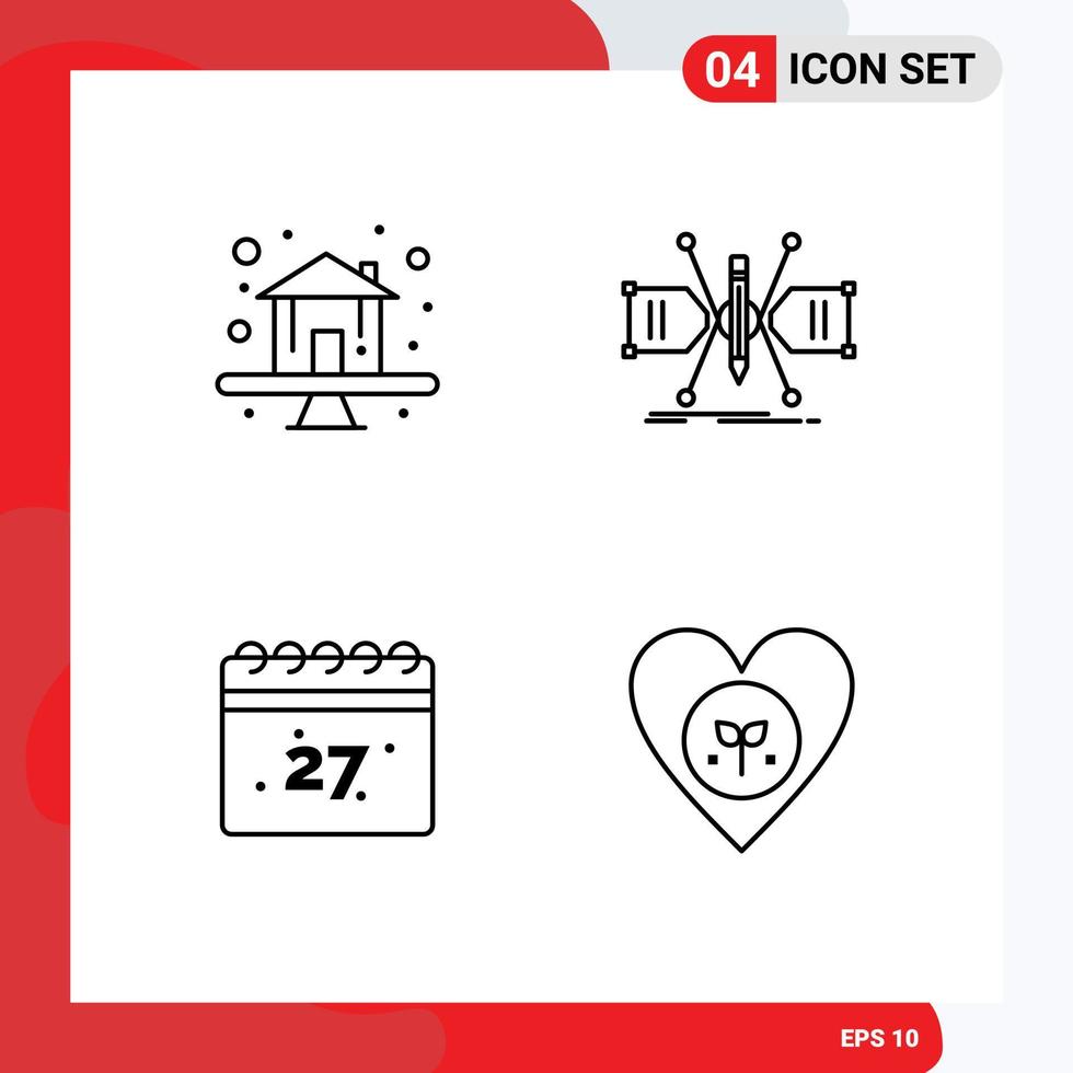pack de 4 symboles universels d'éléments de conception vectoriels modifiables de date de grille de propriété d'été premium vecteur