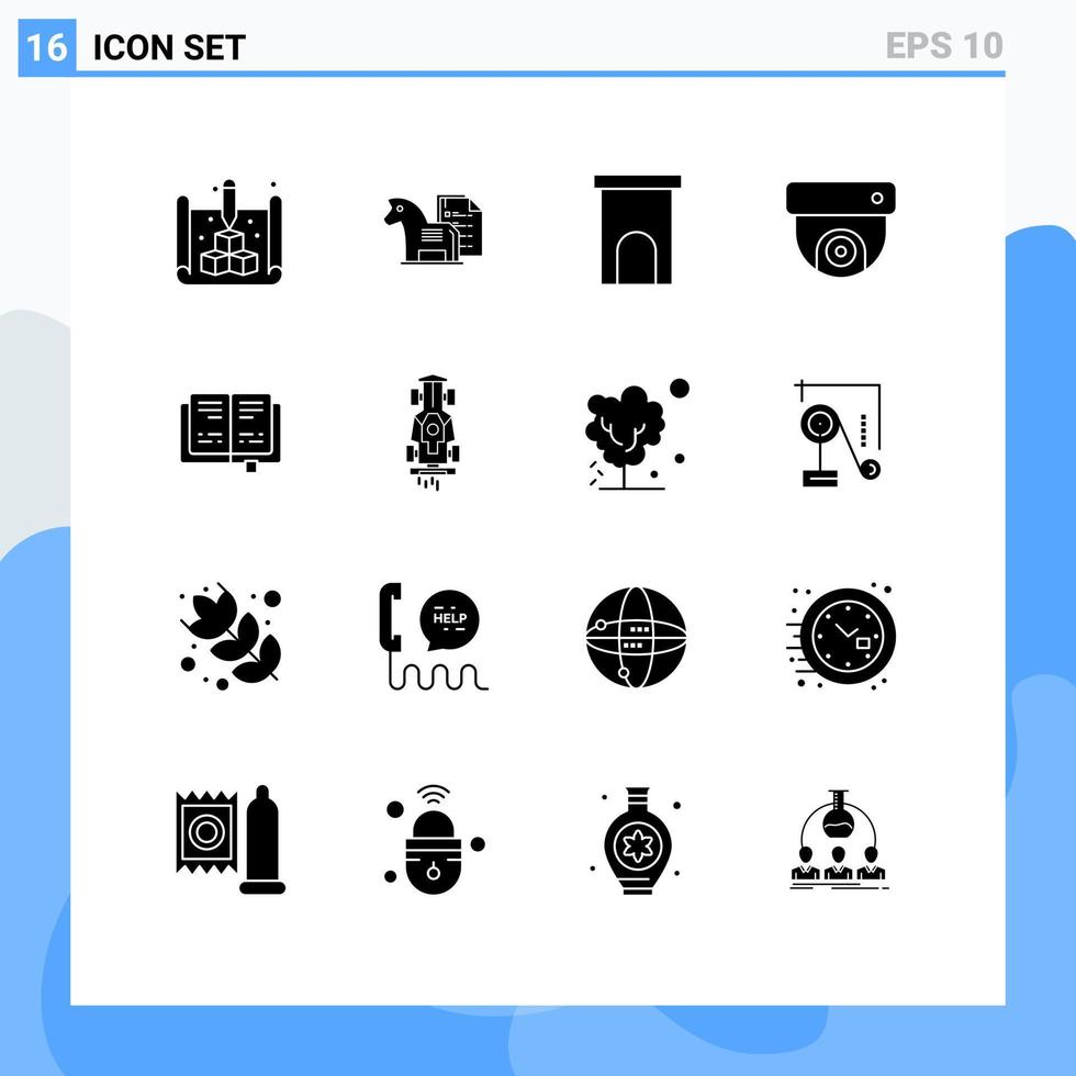 interface utilisateur pack de 16 glyphes solides de base d'éléments de conception vectoriels modifiables de la maison de la finance de la caméra multimédia vecteur