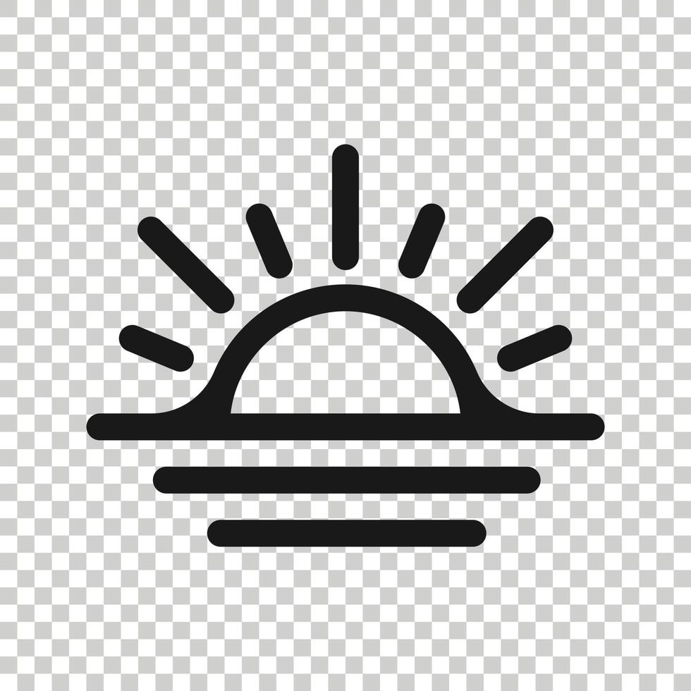 icône de soleil dans un style plat. signe de la lumière du soleil illustration vectorielle sur fond blanc isolé. concept d'entreprise à la lumière du jour. vecteur