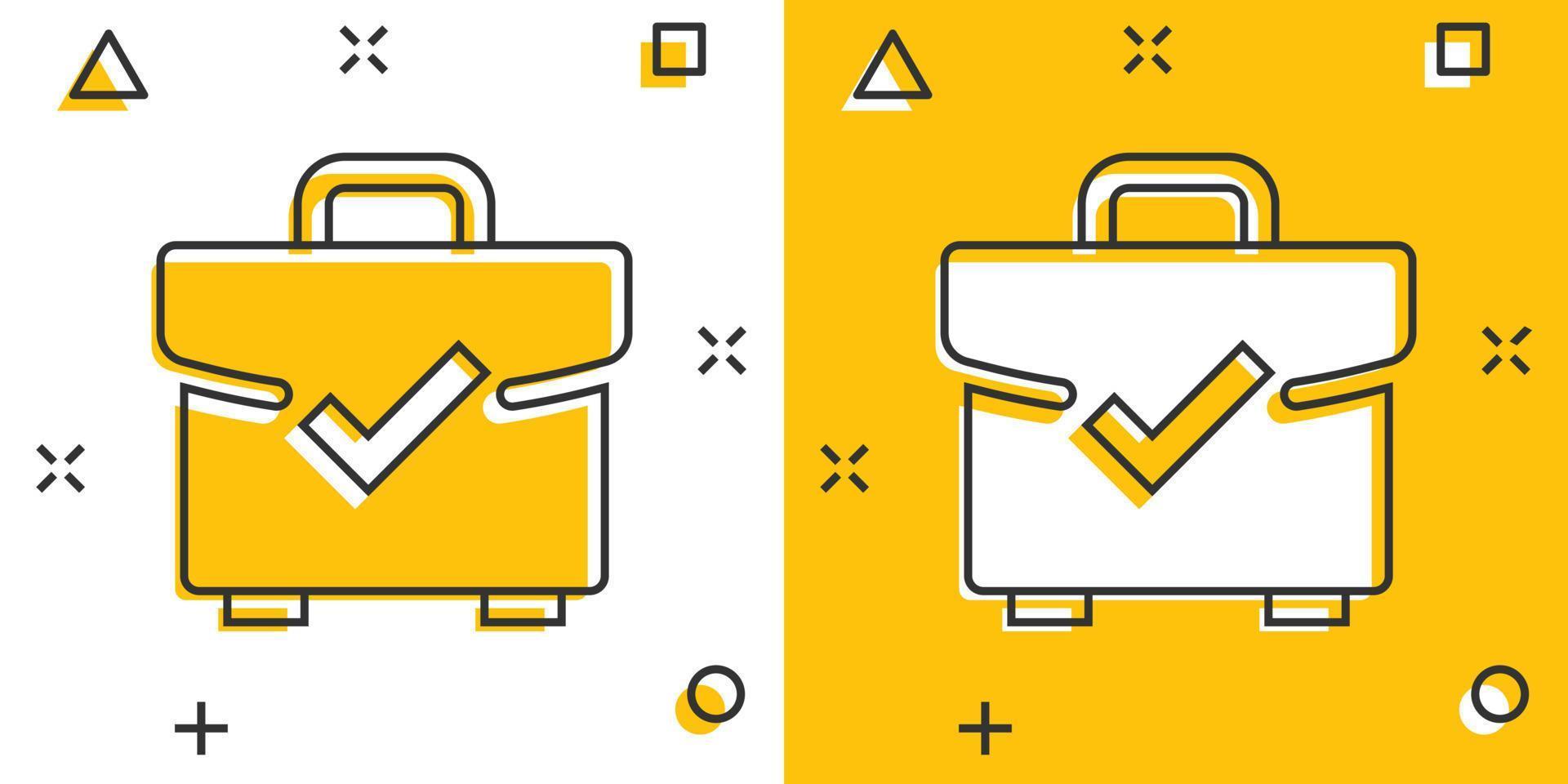 porte-documents accepter l'icône dans le style comique. illustration de vecteur de dessin animé d'approbation de portefeuille sur fond blanc isolé. confirmer le concept d'entreprise effet splash.