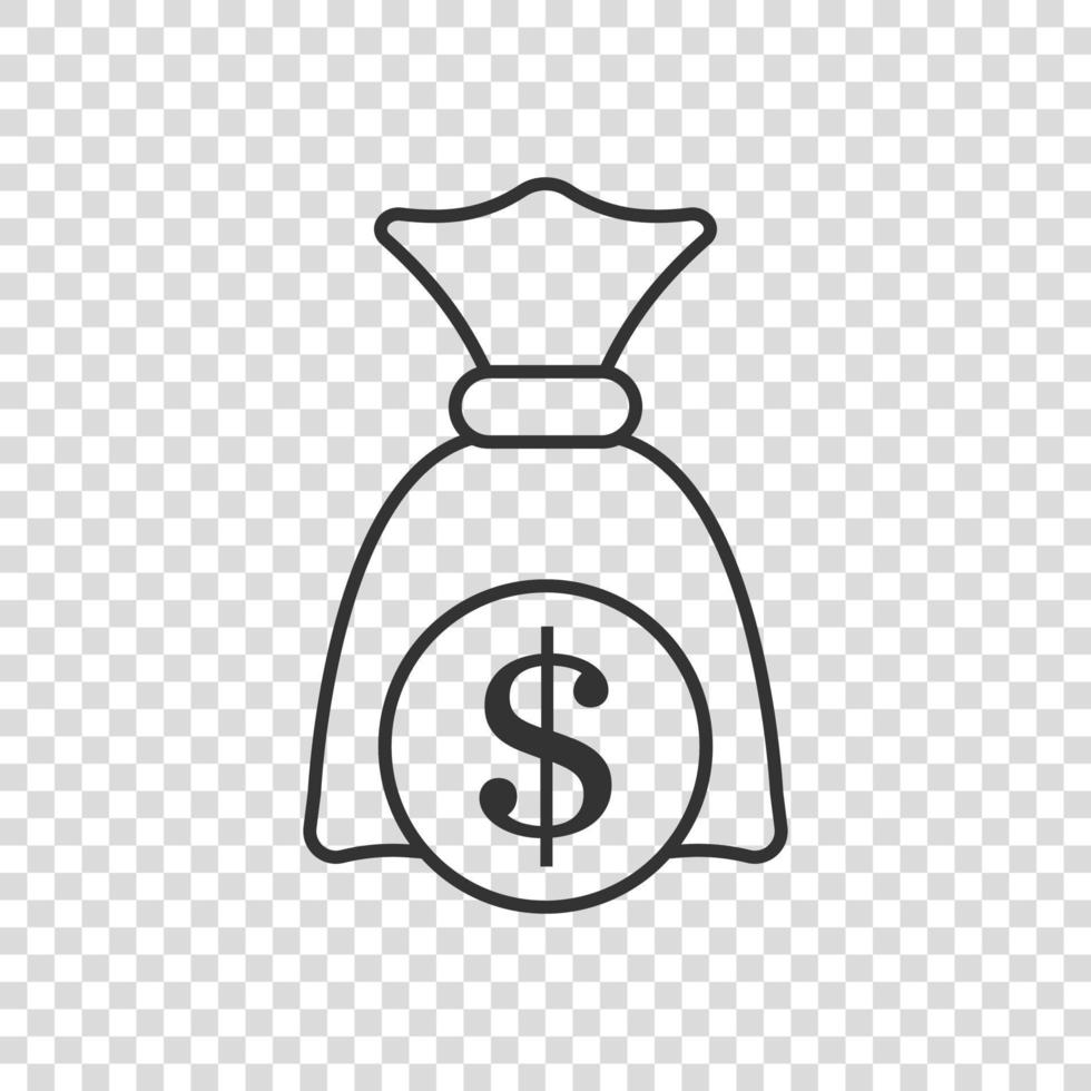 icône de sac d'argent dans un style plat. illustration vectorielle de sac d'argent sur fond isolé. concept d'entreprise de signe de sac de pièces. vecteur
