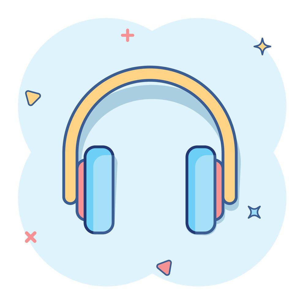 icône de casque casque dans le style comique. pictogramme d'illustration de dessin animé de vecteur de casque. effet d'éclaboussure de concept d'entreprise de gadget audio.