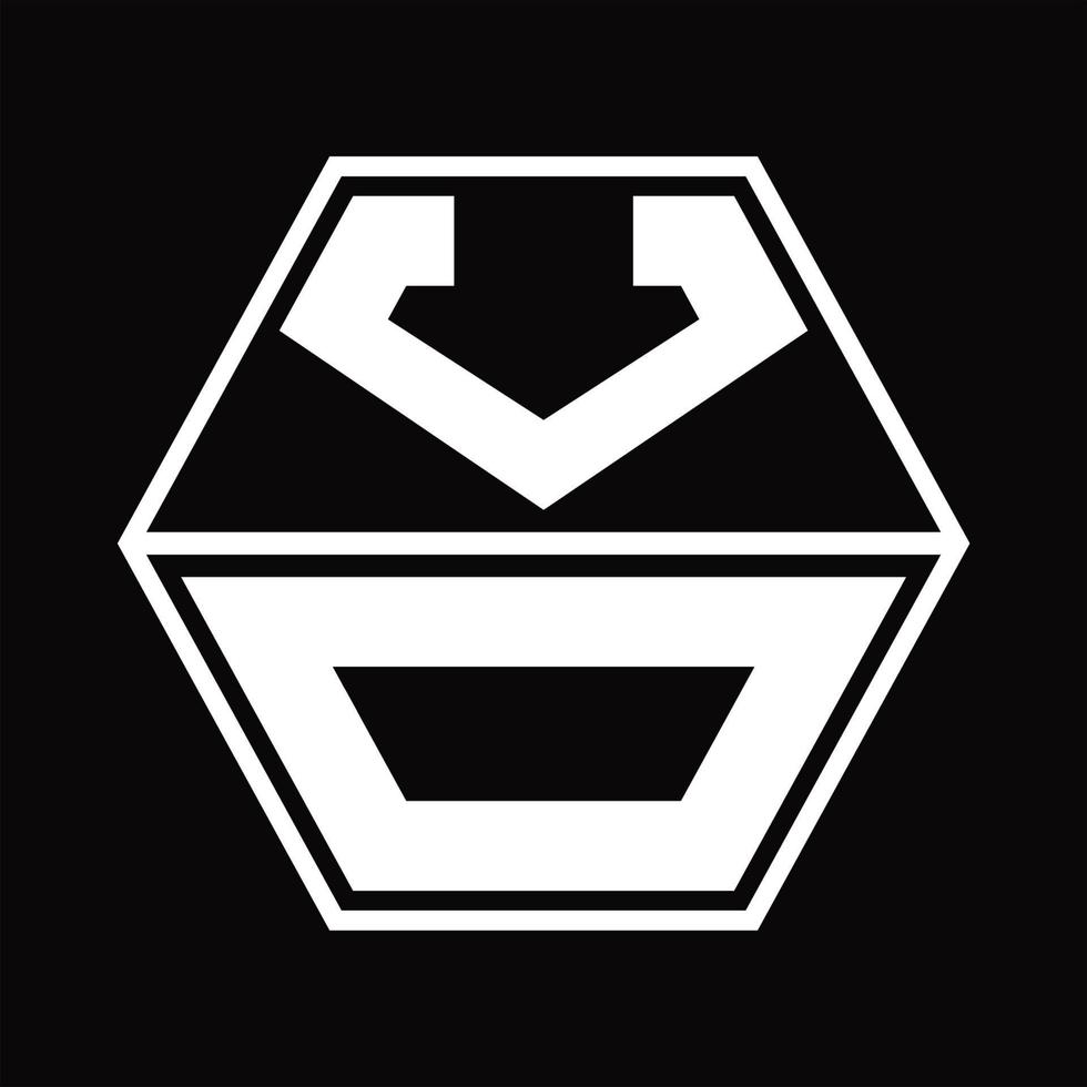 monogramme de logo vo avec modèle de conception de haut en bas en forme d'hexagone vecteur