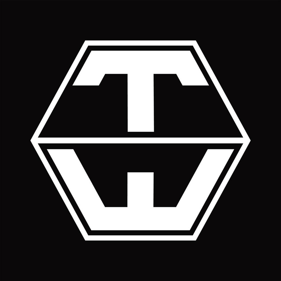 monogramme de logo tw avec modèle de conception de haut en bas en forme d'hexagone vecteur