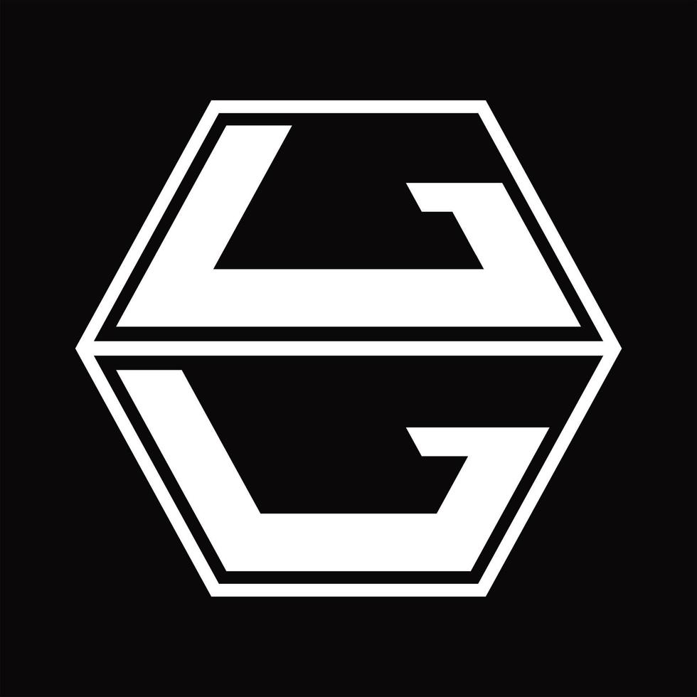 monogramme de logo ll avec modèle de conception de haut en bas en forme d'hexagone vecteur