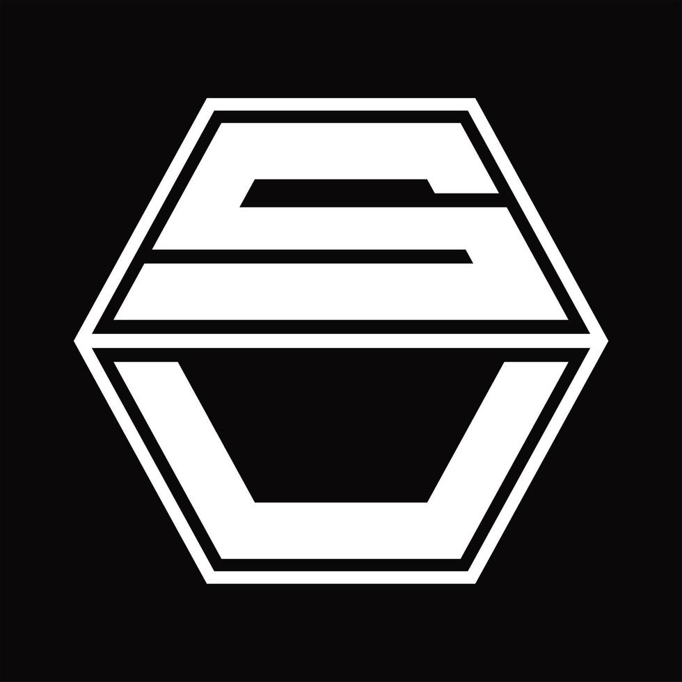 monogramme du logo su avec modèle de conception de haut en bas en forme d'hexagone vecteur