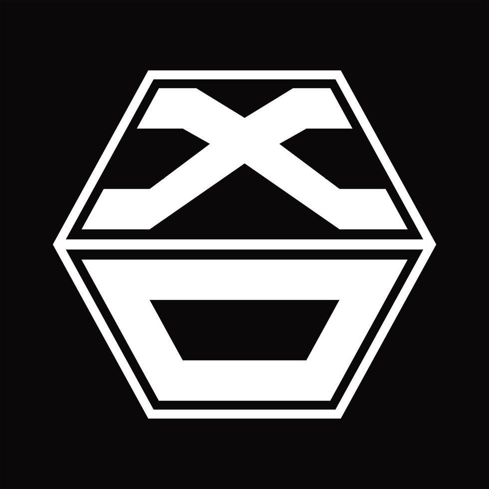 monogramme de logo xo avec modèle de conception de haut en bas en forme d'hexagone vecteur