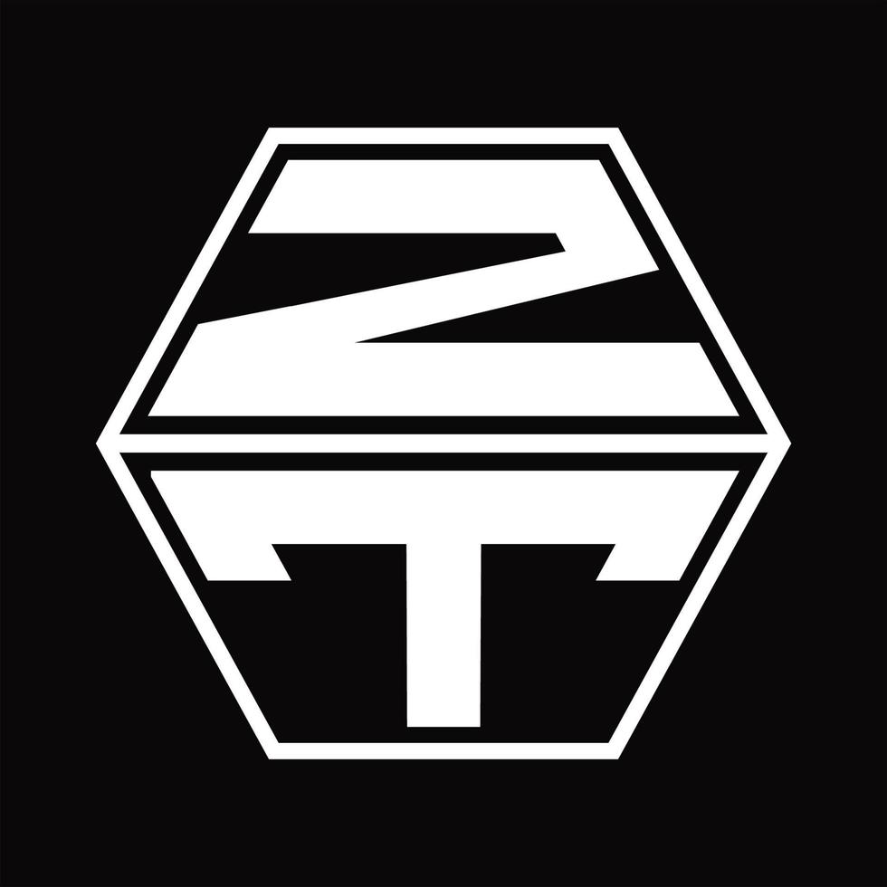 monogramme du logo zt avec modèle de conception de haut en bas en forme d'hexagone vecteur