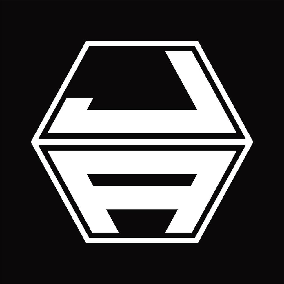 monogramme du logo ja avec modèle de conception de haut en bas en forme d'hexagone vecteur