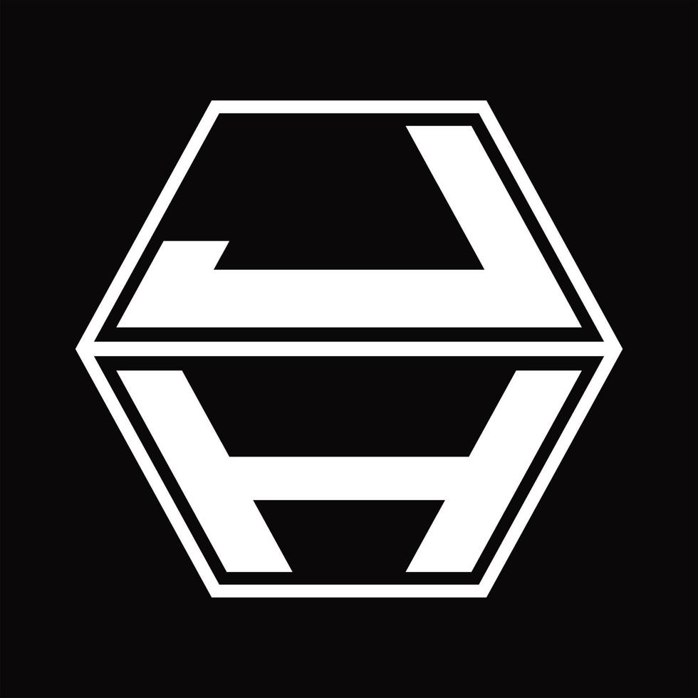monogramme du logo jh avec modèle de conception de haut en bas en forme d'hexagone vecteur