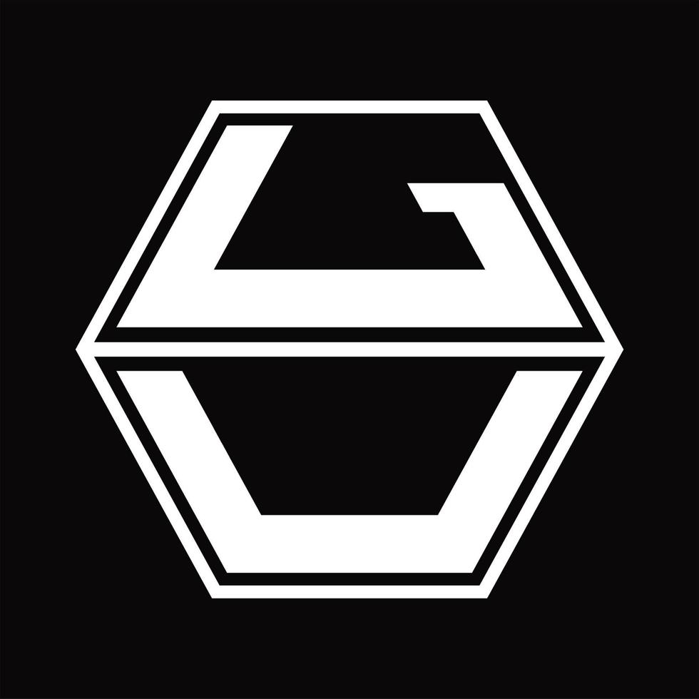 monogramme du logo lu avec modèle de conception de haut en bas en forme d'hexagone vecteur