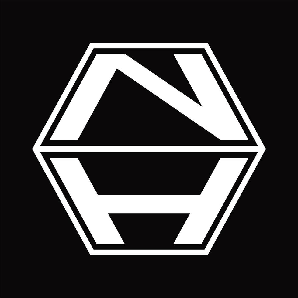 monogramme du logo nh avec modèle de conception de haut en bas en forme d'hexagone vecteur