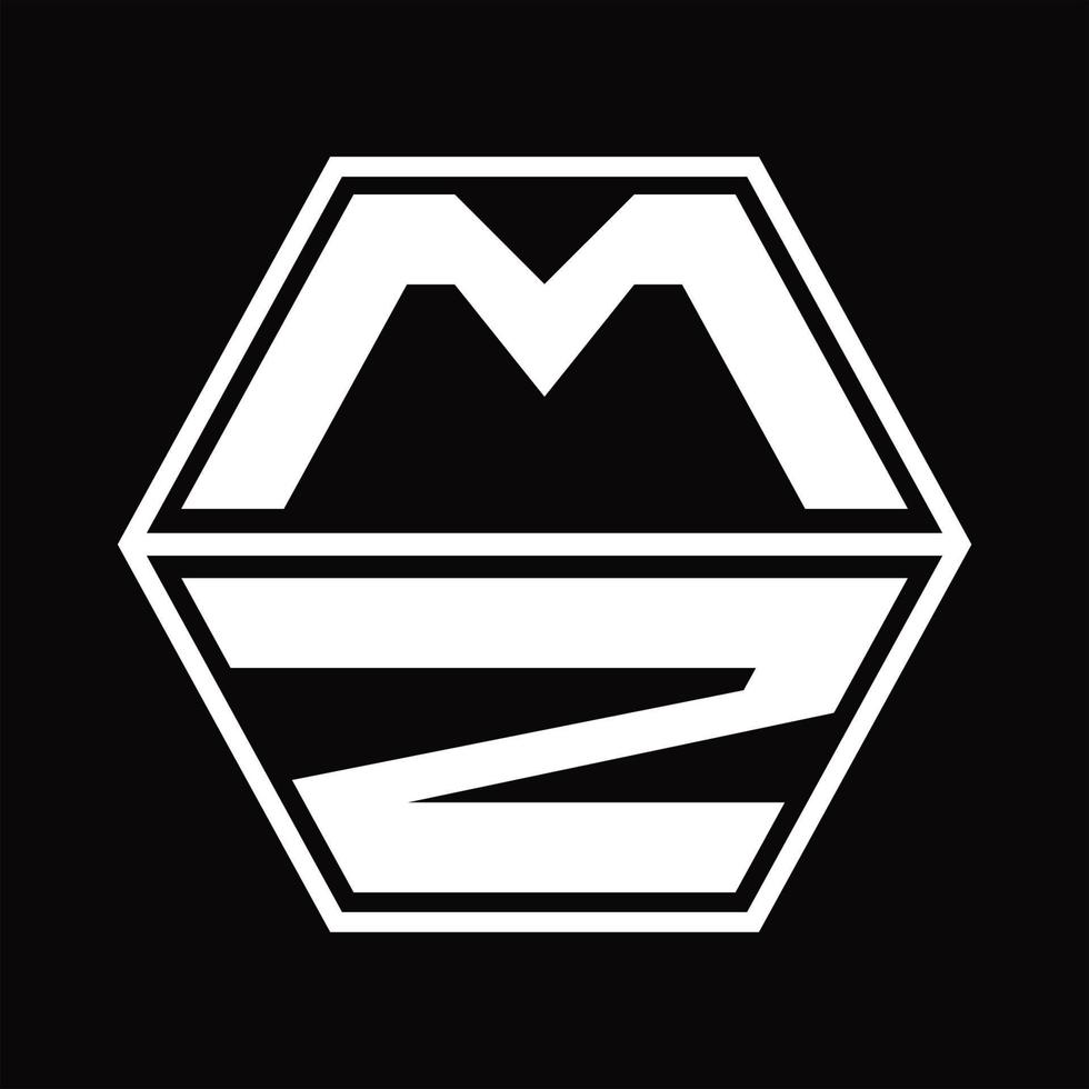 monogramme de logo mz avec modèle de conception de haut en bas en forme d'hexagone vecteur