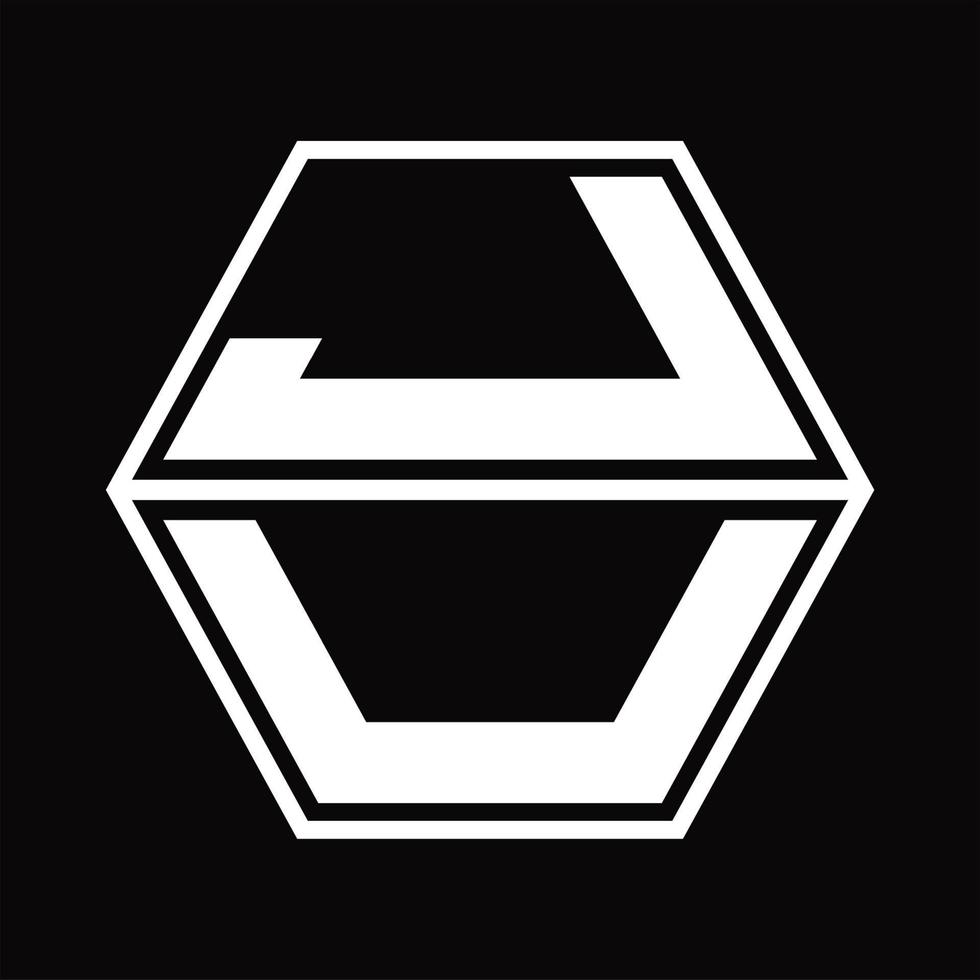 monogramme du logo ju avec modèle de conception de haut en bas en forme d'hexagone vecteur