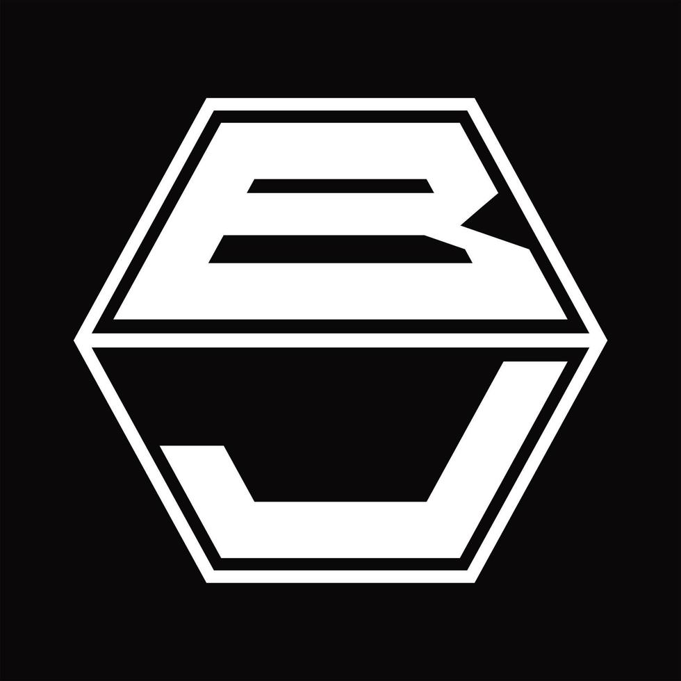 monogramme de logo bj avec modèle de conception de haut en bas en forme d'hexagone vecteur