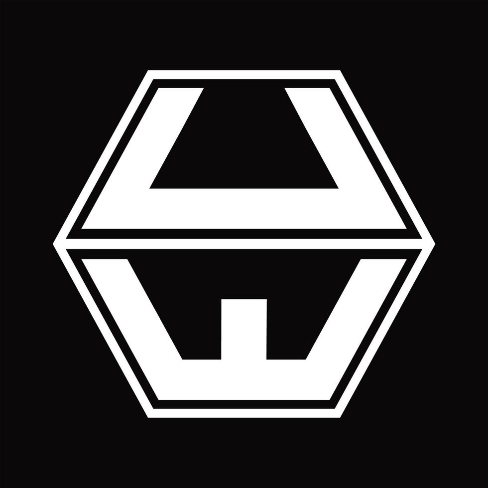 monogramme de logo uw avec modèle de conception de haut en bas en forme d'hexagone vecteur