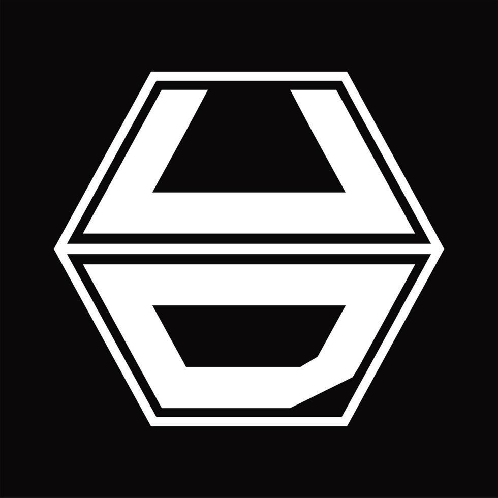 monogramme de logo ud avec modèle de conception de haut en bas en forme d'hexagone vecteur