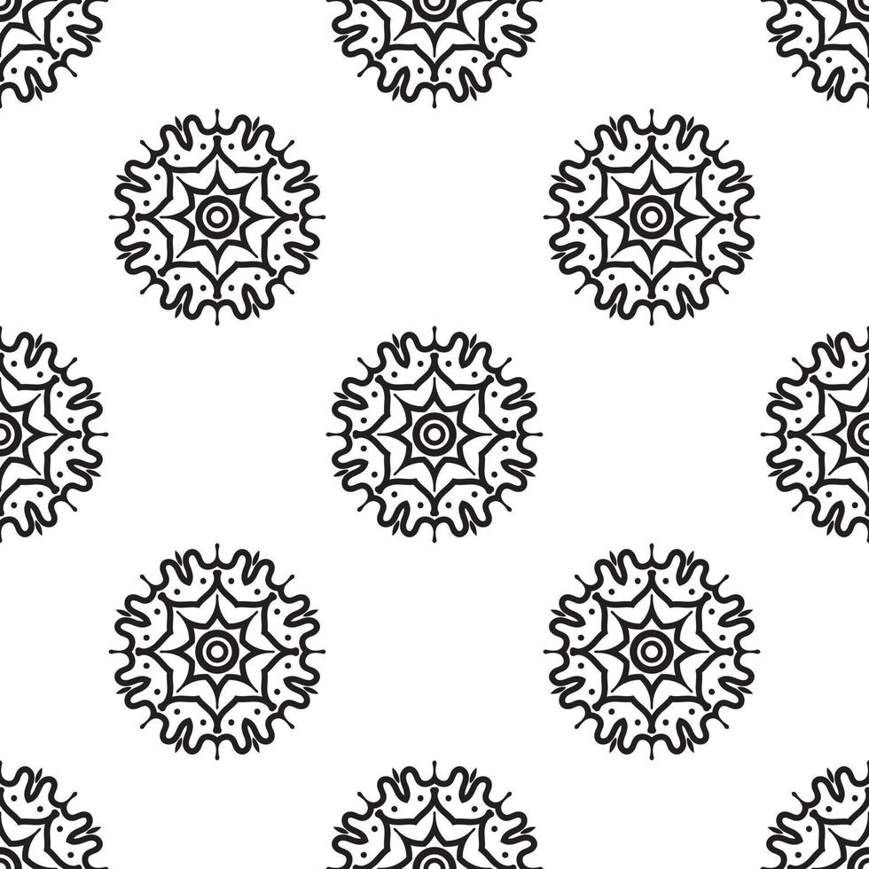 motifs de mandala motif sans couture noir et blanc. peut être utilisé pour le papier peint, les motifs de remplissage, les livres à colorier et les pages pour enfants et adultes. noir et blanc. vecteur