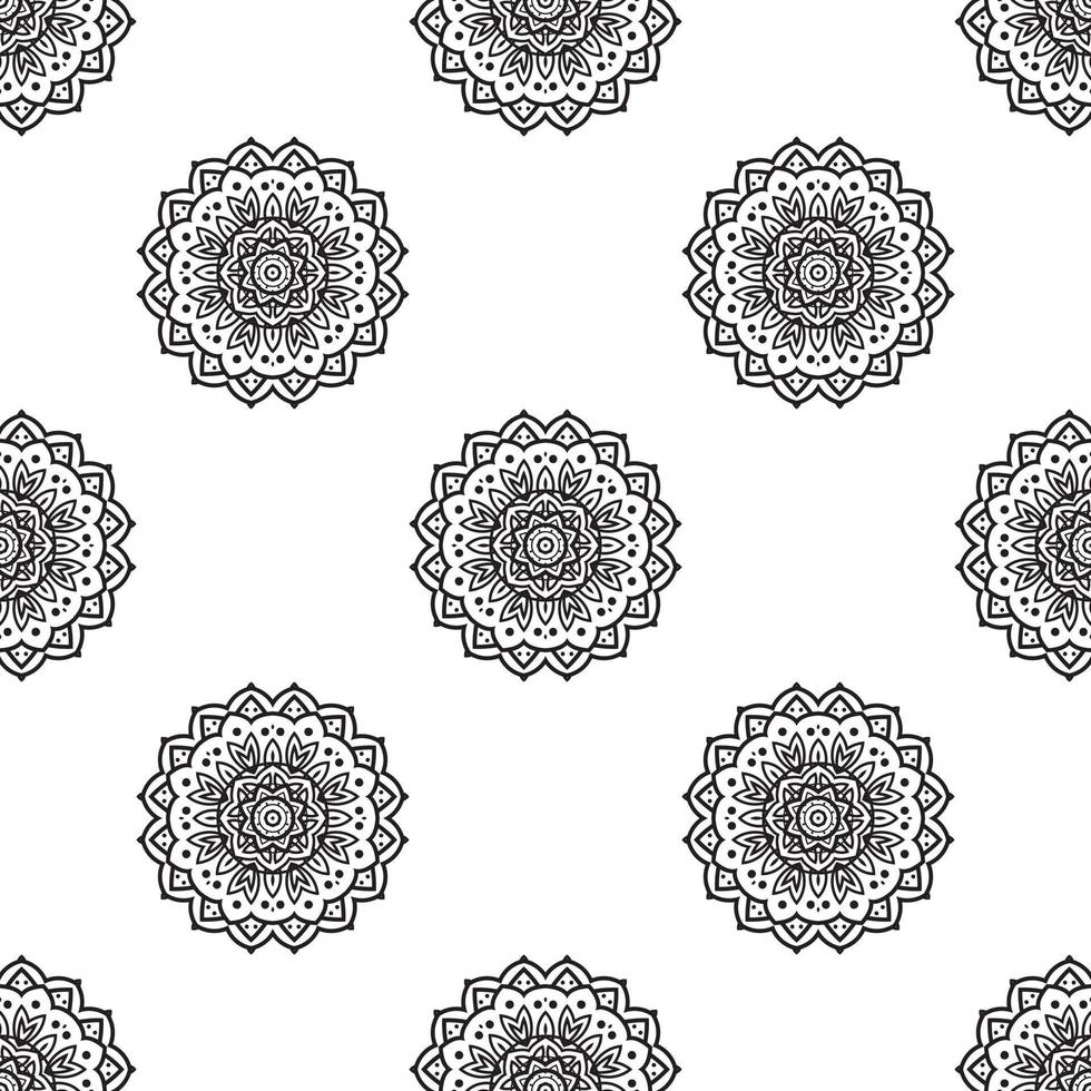 coloriages mandala noir et blanc motif sans couture. fond rétro monochrome inspiré de l'art traditionnel vecteur