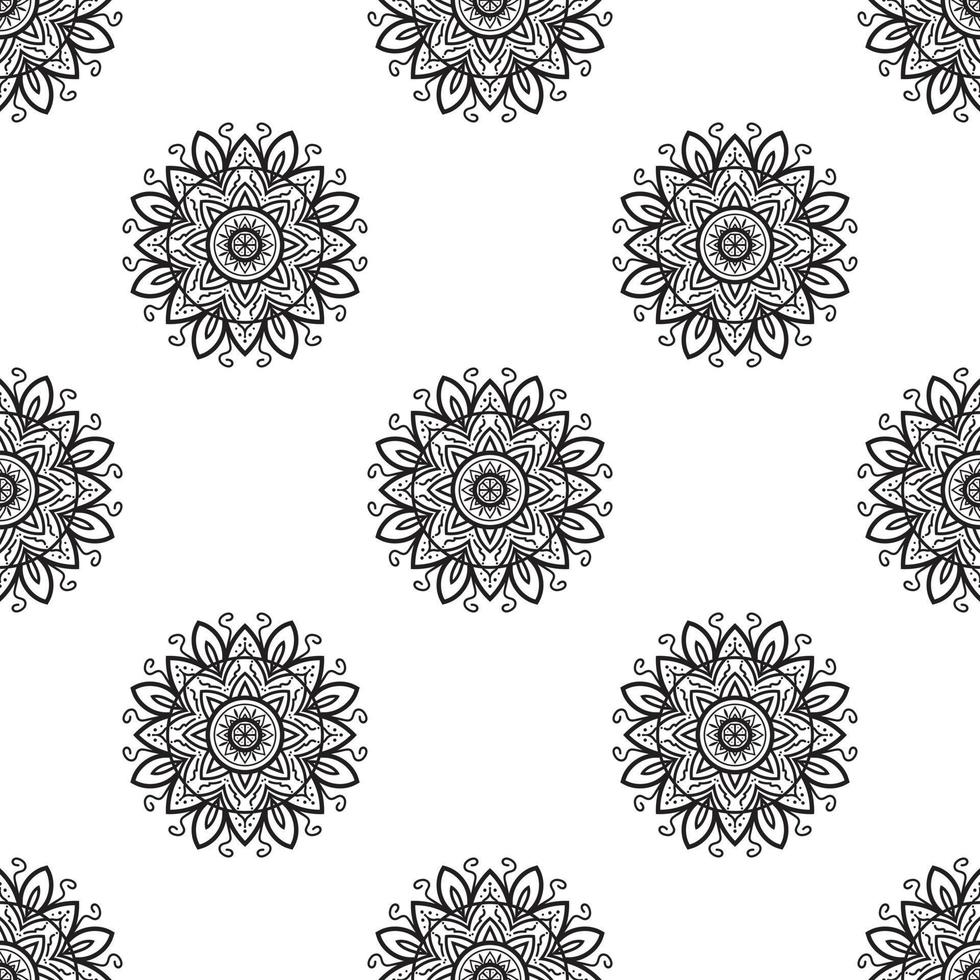 modèle sans couture noir et blanc d'art de mandala. fond rétro monochrome inspiré de l'art traditionnel vecteur